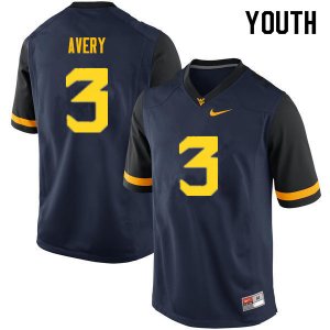 Youth West Virginia Mountaineers NCAA #3 Toyous Avery Navy Authentic Nike Stitched College Football Jersey HG15A62ST